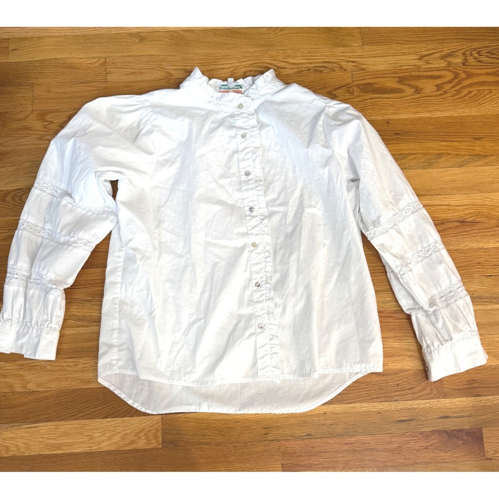 Hester & Orchard White Ruffle Collar Blouse Lace Sleeve L